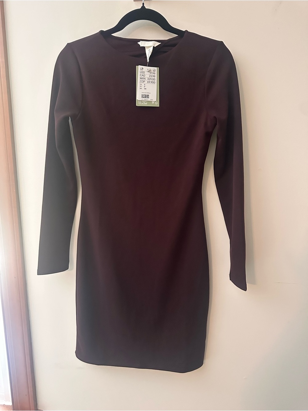 H&M Long-Sleeve Sheath Dress in Dark Brown